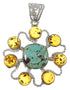 #8 Turquoise And Amber Southwestern Authentic Sterling Silver Pendant QX74116